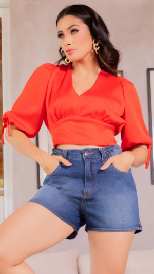 Cropped manga longa 3/4, pala na frente
