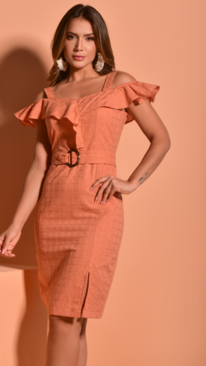 Vestido de Lese com babado no decote