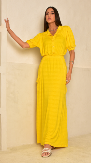 Vestido longo com bolsos