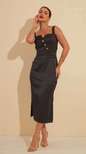 Vestido Jacquard Pied de Poule