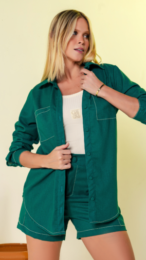 BLUSA CAMISARIA C/ PESPONTOS PALHA